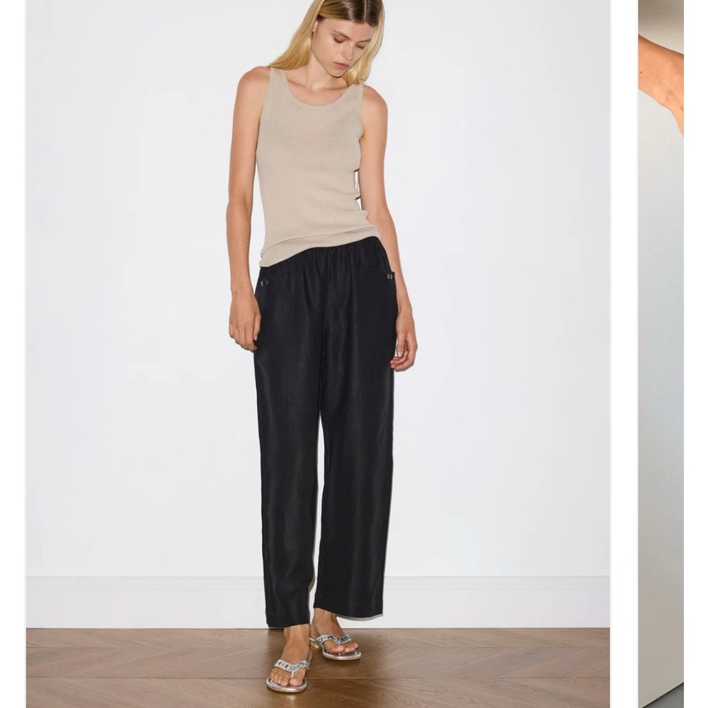 Deiji Studios Black Linen Square Pockets Pants with Relaxed Silhouette